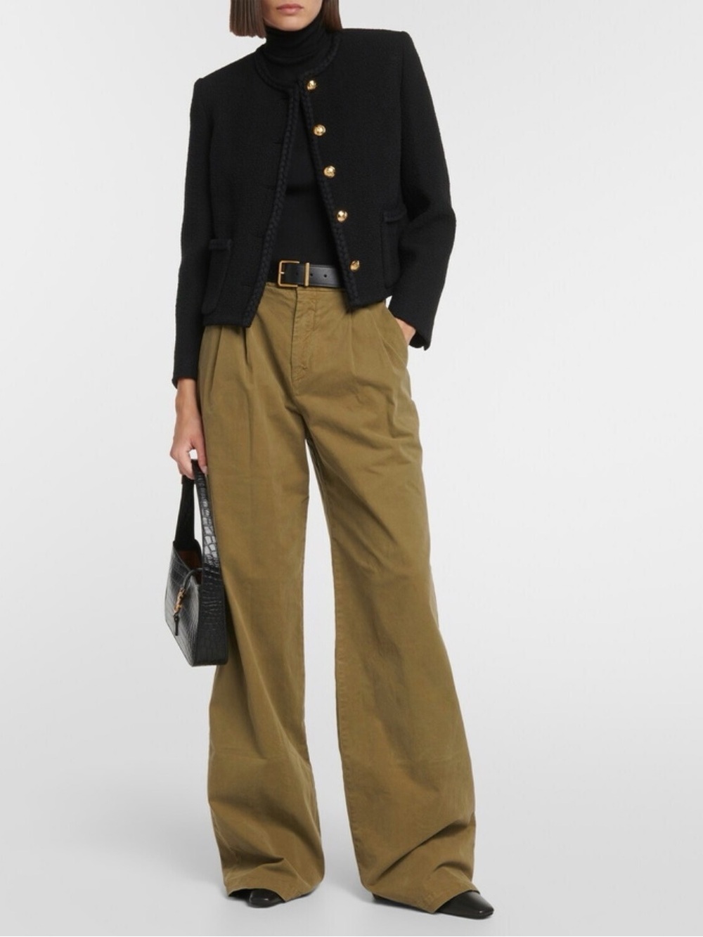 Nili Lotan Flavie Pant Size 8 Cotton Wide Leg Utility Trouser Luxury Olive Khaki